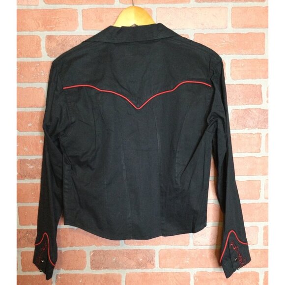 Alamosa Womens Western Blouse Button Front Top Red Embroidery & Piping - Picture 3 of 6